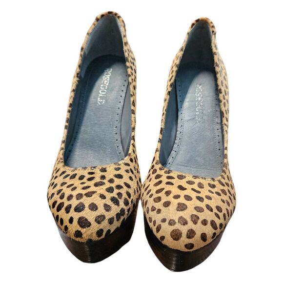 Rosegold Lela Safari Animal Print Heels Size 7 or 36.5 Calf Hair Wedge - Picture 5 of 9